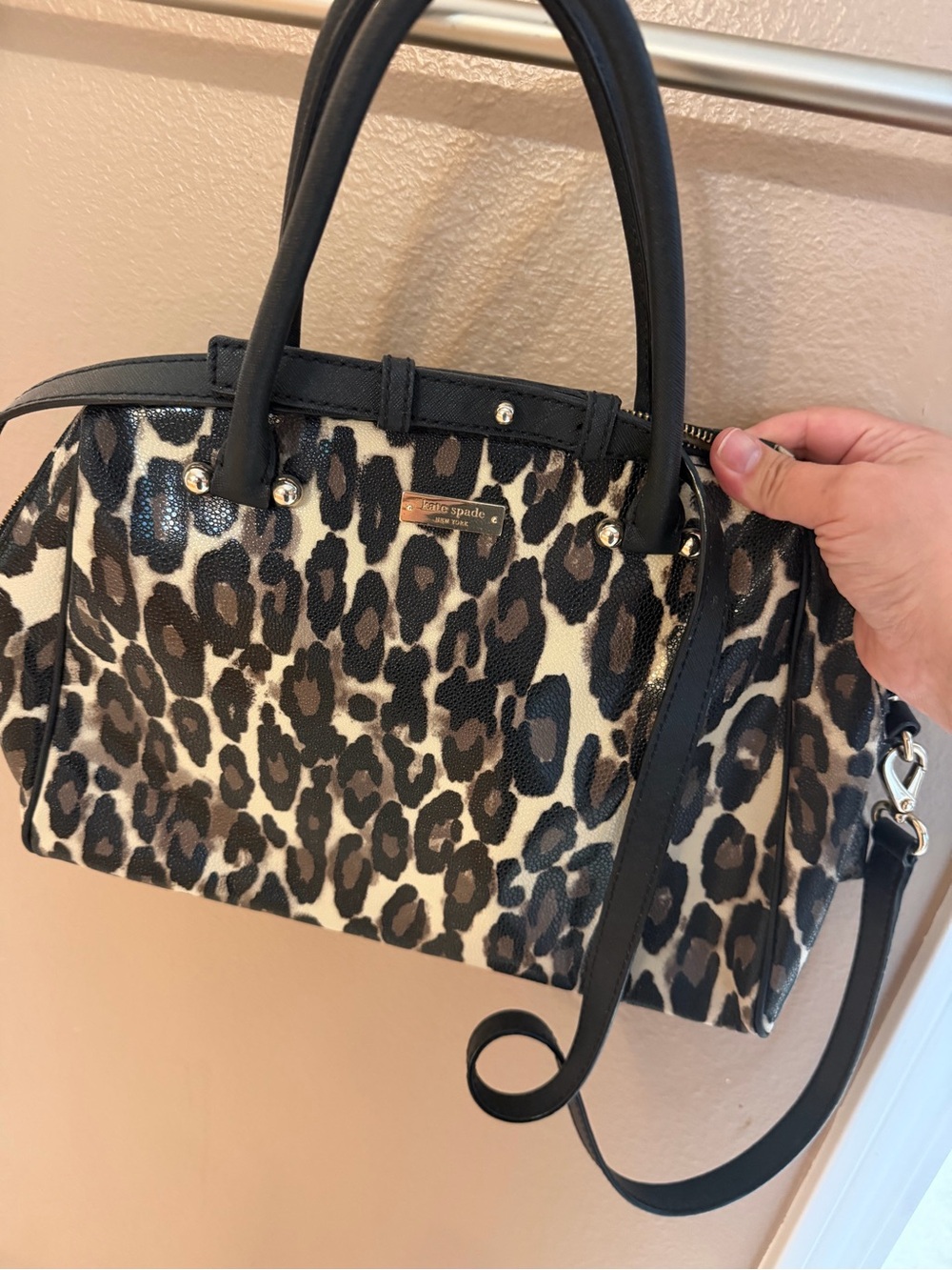 kate spade Leopard Print Satchel in Black and Cream with Brown Spots - Picture 1 of 2